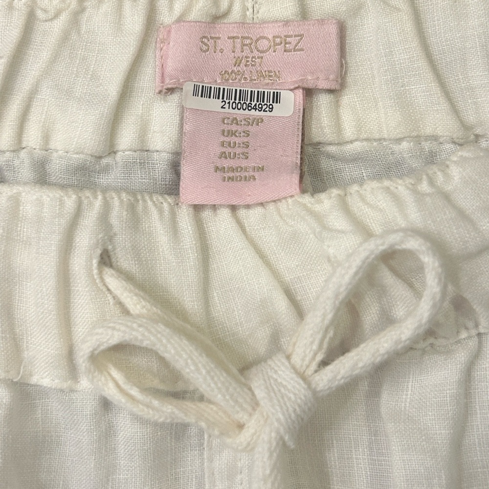 St. Tropez 100% Linen White Pull-On Elastic Waist Wide Leg Pants Size Small - Picture 3 of 7